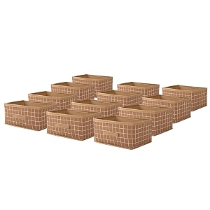 kuber industries pack of 12 foldable multi-purpose cloth organizer for storage with drawing handle  durable organisers storage box for clothestoys  check design - beige