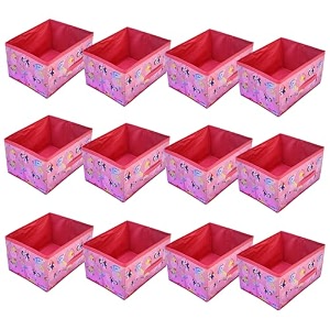 kuber industries pack of 12 foldable storage organiser  disney princess print storage box for books amp toys  cloth organizer for wardrobe  cupboard drawer organizer  pink