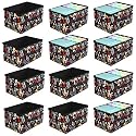 Kuber Industries Pack of 12 Foldable Storage Organiser | Disney Mickey Print Storage Box for Books &amp; Toys | Cloth Organizer for Wardrobe | Cupboard Drawer Organizer | Black