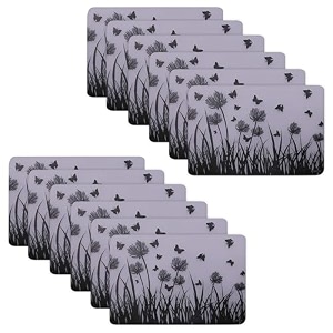 kuber industries pack of 12 fridge shelf mat  mats for fridge shelves  washable refrigerator mat  butterfly trees print fridge sheet  white amp black