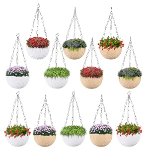 kuber industries pack of 2 hanging flower pot for living room home-lawns amp gardening  flower planter for balcony  marble euro  7 inch  beige