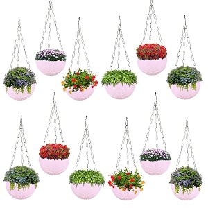 kuber industries pack of 12 hanging flower pot  hanging flower pot for living room  planters for home-lawns amp gardening  flower planter for balcony  marble euro  7 inch  pink