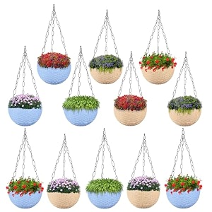 kuber industries pack of 2 hanging flower pot for living room home-lawns amp gardening  flower planter for balcony  marble euro  7 inch  beige
