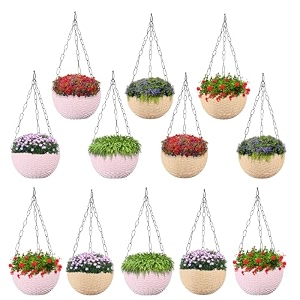kuber industries pack of 2 hanging flower pots for living room home-lawns amp gardening  flower planter for balcony  marble euro  7 inch  beige amp pink