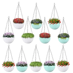 kuber industries pack of 2 hanging flower pots for living room home-lawns amp gardening  flower planter for balcony  marble euro  7 inch  beige amp pink