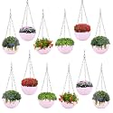 Kuber Industries Pack of 12 Hanging Flower Pot | Hanging Flower Pot for Living Room | Planters for Home-Lawns &amp; Gardening | Flower Planter for Balcony | Marble Euro | 7 Inch | Pink