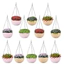 Kuber Industries Pack of 2 Hanging Flower Pots for Living Room, Home-Lawns &amp; Gardening | Flower Planter for Balcony | Marble Euro | 7 Inch | Beige &amp; Pink