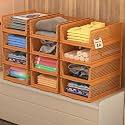 Kuber Industries Pack of 12 Plastic Stackable Cloth Organizer for Storage | Foldable Clothes Rack for Wardrobe | Almirah &amp; Cupboard Organizer for Shirts T-Shirts Dresses Jeans &amp; Pants | Brown