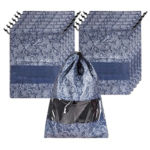 kuber industries pack of 12 shoe bag for travel  drawstring footwear pouches amp toiletries packing bagscovers for travelling  flowers - navy blue