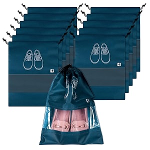 kuber industries pack of 12 shoe bags  shoe bags for travel  non-woven shoe storage bags  storage organizers set  shoe cover with transparent window  shoe dori cover  navy blue