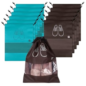 kuber industries pack of 10 shoe bags  shoe bags for travel  non-woven shoe storage bags  storage organizers set  shoe cover with transparent window  shoe dori cover  beige amp coffee