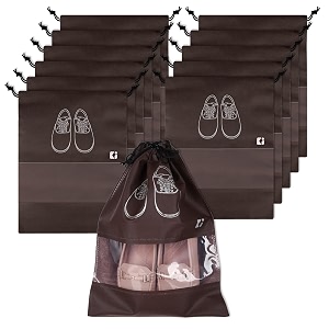 kuber industries pack of 6 shoe bags  shoe bags for travel  non-woven shoe storage bags  storage organizers set  shoe cover with transparent window  shoe dori cover  coffee