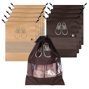 kuber industries pack of 10 shoe bags  shoe bags for travel  non-woven shoe storage bags  storage organizers set  shoe cover with transparent window  shoe dori cover  beige amp coffee