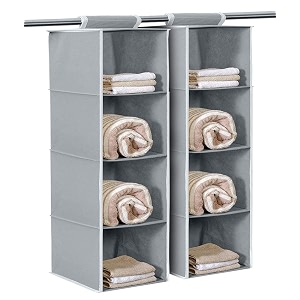kuber industries non woven fabric foldable hanging 4 shelves wardrobecloset cloth organizer pack of 2 grey glossy finish