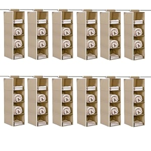 kuber industries shoe stoarge rack  4 shelf closet hanging organizer  foldable wardrobe storage for cloth toys  dress shelf for clothes with velcro  plain  light brown