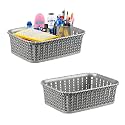 Kuber Industries Pack of 2 Small Multi-Purpose Plastic Basket for Storage M15 | Spacious Stationary &amp; Jewellery Holder | Home Organizers for Kitchen, Bedroom &amp; Dining Table | Light Grey 20x14x6 cm
