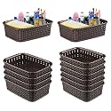 Kuber Industries Pack of 12 Small Multi-Purpose Plastic Basket for Storage M15 | Spacious Stationary & Jewellery Holder | Home Organizers for Kitchen, Bedroom & Dining Table | Brown