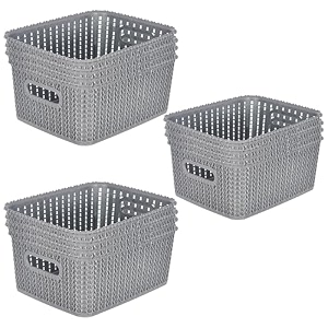 kuber industries pack of 6 storage basket  large m 20  multipurposes countertop baskets  basket for storage kitchen stationary  cabinets storage organizer  grey