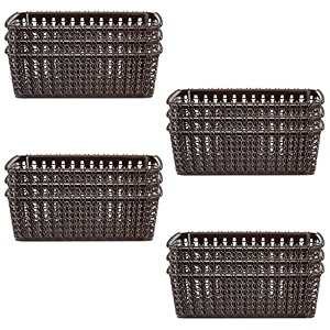 kuber industries pack of 12 storage basket  small m 15  multipurposes countertop baskets  basket for storage kitchen stationary  cabinets storage organizer  brown