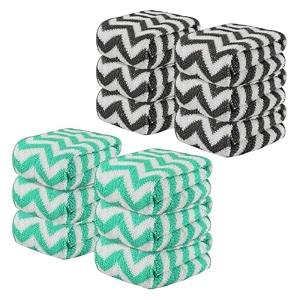kuber industries pack of 12 super absorbent amp reusable microfibre face towels for women  15x15 in  kids soft amp easy to wash small towels for face and hand  zig zag grey amp green