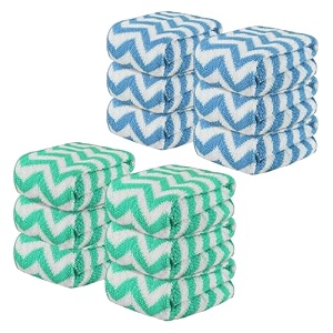 kuber industries pack of 12 super absorbent amp reusable microfibre face towels for women  15x15 in  kids soft amp easy to wash small towels for face and hand  zig zag blue amp green