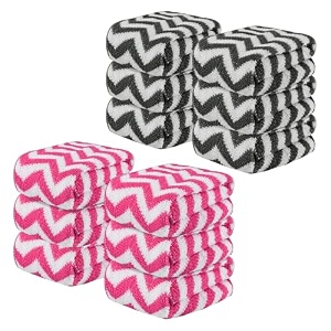 kuber industries pack of 12 super absorbent amp reusable microfibre face towels for women  15x15 in  kids soft amp easy to wash small towels for face and hand  zig zag grey amp pink