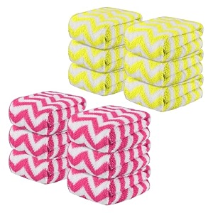 kuber industries pack of 12 super absorbent amp reusable microfibre face towels for women  15x15 in  kids soft amp easy to wash small towels for face and hand  zig zag yellow amp pink