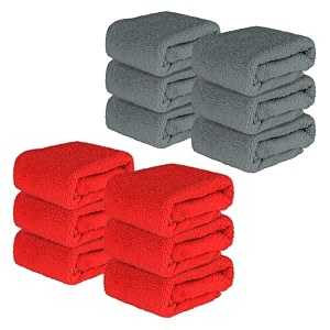 kuber industries pack of 12 super absorbent amp reusable microfibre face towel for women  15x15 in  250 gsm kids soft amp easy to wash small towels for face and hand  plain red amp grey