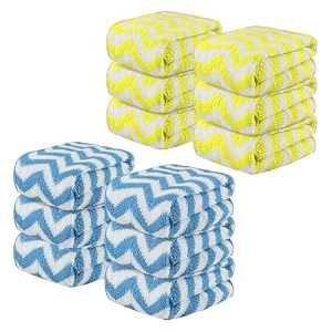 kuber industries pack of 12 super absorbent amp reusable microfibre face towels for women  15x15 in  kids soft amp easy to wash small towels for face and hand  zig zag yellow amp blue
