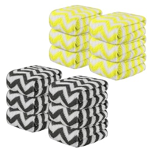 kuber industries pack of 12 super absorbent amp reusable microfibre face towels for women  15x15 in  kids soft amp easy to wash small towels for face and hand  zig zag yellow amp grey