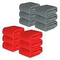 Kuber Industries Pack of 12 Super Absorbent &amp; Reusable Microfibre Face Towel for Women | 15x15 in | 250 GSM Kids Soft &amp; Easy to Wash Small Towels for Face and Hand | Plain Red &amp; Grey