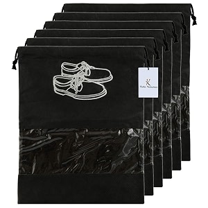 kuber industries 6 piece non woven travel shoe cover string bag organizer black -ctmtc039486