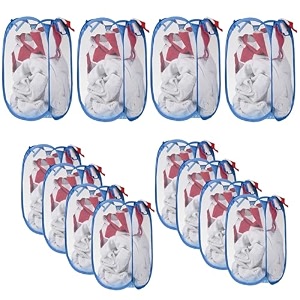 kuber industries pack of 2 unwashed clothes storage basket  foldable laundry basket for clothes  mesh laundry bag  collapsible amp portable  30 ltr  blue