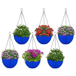 kuber industries plastic hanging flower pot for balcony amp railing set of 6 blue-18x18x59 cm