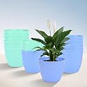 Kuber Industries Plastic Hanging Flower Pot for Balcony &amp; Railing Set of 6 (Blue)-18x18x59 cm