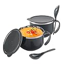 Kuber Industries Pack of 2 Airtight-Lid 600ml Stainless Steel Soup Bowl with Spoon &amp; Holder | Leakproof Food Container for Noodles Pasta &amp; Milk | Maggie Bowl &amp; Souptok for Eating | Grey