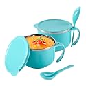 Kuber Industries Pack of 2 Airtight-Lid 600ml Stainless Steel Soup Bowl with Spoon &amp; Holder | Leakproof Food Container for Noodles Pasta &amp; Milk | Maggie Bowl &amp; Souptok for Eating | Blue