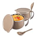 Kuber Industries Pack of 2 Airtight-Lid 600ml Stainless Steel Soup Bowl with Spoon & Holder | Leakproof Food Container for Noodles Pasta & Milk | Maggie Bowl & Souptok for Eating | Brown