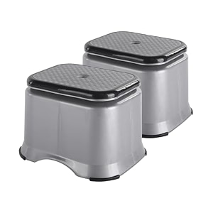 kuber industries pack of 2 anti-slip bathroom stool for bathing  comfortable indoor amp outdoor machiya for sitting  durable adults bath stool amp patla chair for home  check ultra 10- grey