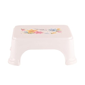 kuber industries bath stool for bathroom  plastic stools for sitting  bathroom stool for bathing  flower print square stool  white