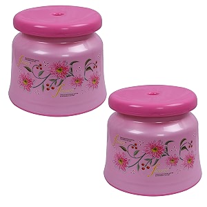 kuber industries pack of 2 bath stool  bathing stools for bathroom  plastic stool for home use  sitting stool for kitchen  flower printed  pink