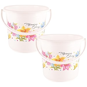 kuber industries pack of 2 bucket 16 litre  balti for bathroom  plastic bucket for mopping  water bucket for kitchen  flower print  white