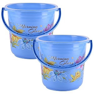 kuber industries pack of 2 bucket 16 litre  balti for bathroom  plastic bucket for mopping  water bucket for kitchen  flower print  blue