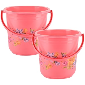 kuber industries pack of 2 bucket 16 litre  balti for bathroom  plastic bucket for mopping  water bucket for kitchen  flower print  pink