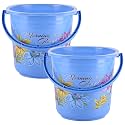 Kuber Industries Pack of 2 Bucket 16 Litre | Balti for Bathroom | Plastic Bucket for Mopping | Water Bucket for Kitchen | Flower Print | Blue