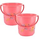 Kuber Industries Pack of 2 Bucket 16 Litre | Balti for Bathroom | Plastic Bucket for Mopping | Water Bucket for Kitchen | Flower Print | Pink