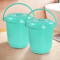 Kuber Industries Pack of 2 Bucket for Bathroom, Kitchen &amp; Home with Lid &amp; Carry Handle | 18L Portable Storage Container Hot &amp; Cold Water Bucket/Balti for Cleaning | Green