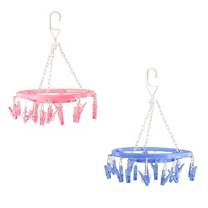 kuber industries pack of 2 cloth drying hanger  360 cloth drying stand  baby cloth drying pegs  16 clips clothes hanger for socks bras amp towels  round cloth drying clips  pink amp blue