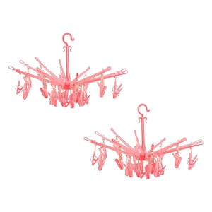 kuber industries pack of 2 cloth drying hanger  360 cloth drying stand  baby cloth drying pegs  24 clips clothes hanger for socks bras underwear amp towels  folding cloth drying clips  pink
