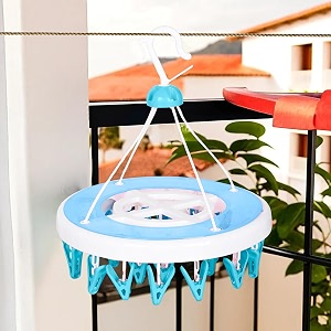 kuber industries cloth drying hanger  24 clips cloth hanger  cloth drying stand  baby cloth drying pegs  clothes hanger pegs  round cloth drying clips  transparent blue